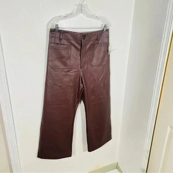 NWT Anthropologie Colette Cropped Vegan Leather Pants Chocolate - Picture 3 of 9